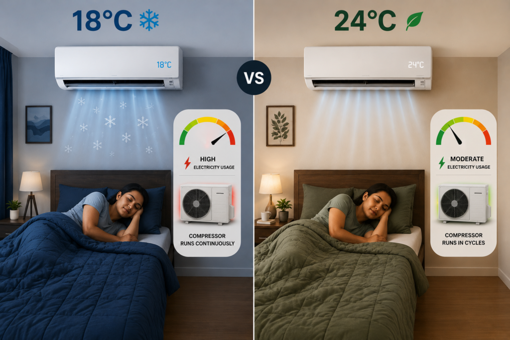 18 vs 24 degree AC electricity saving comparison
