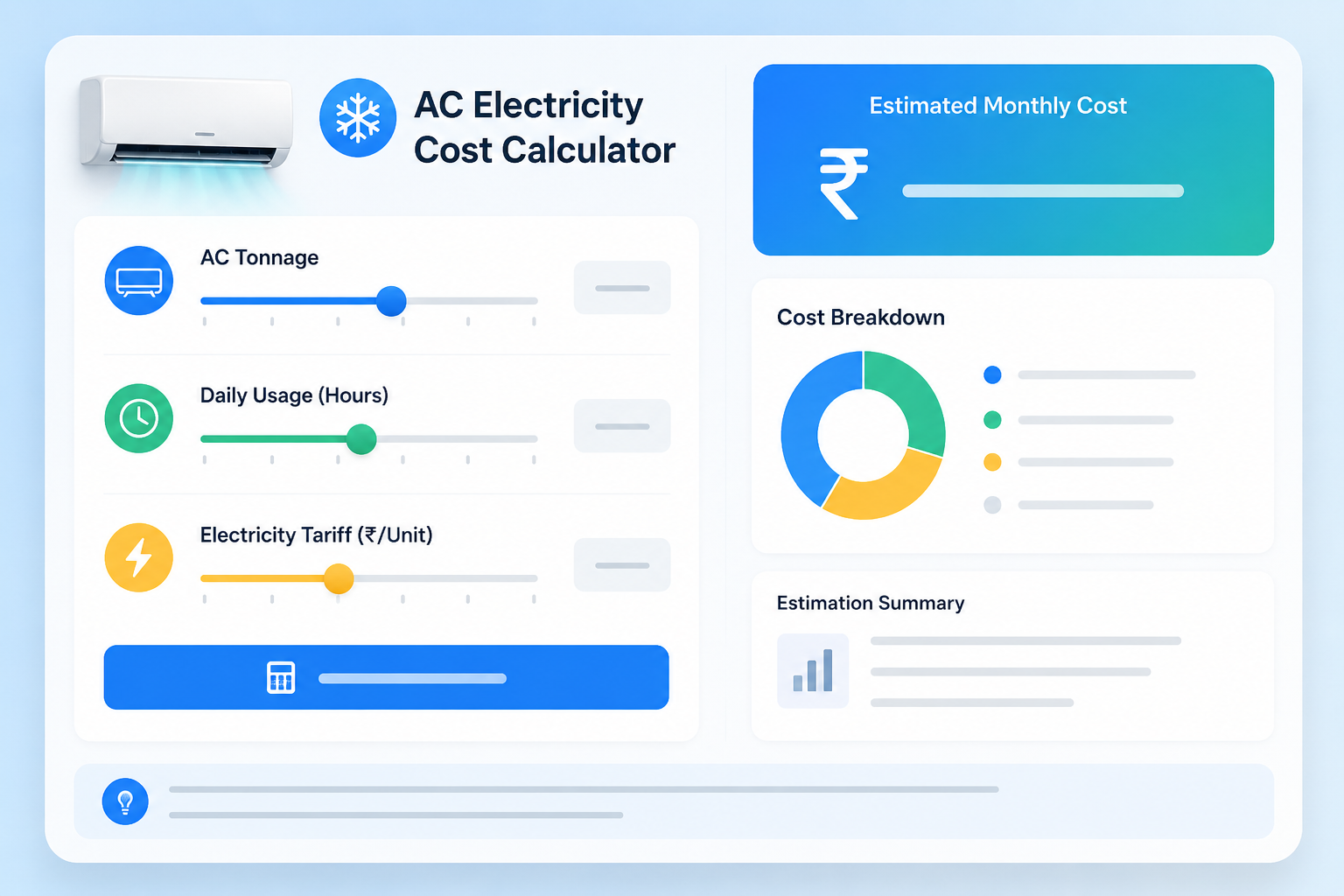 ac electricity cost calculator india showing estimated monthly bill