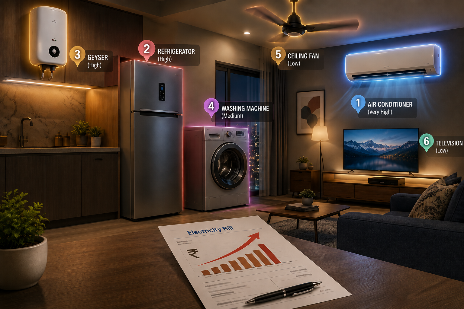 Appliances that consume the most electricity in Indian homes including AC, fridge and geyser