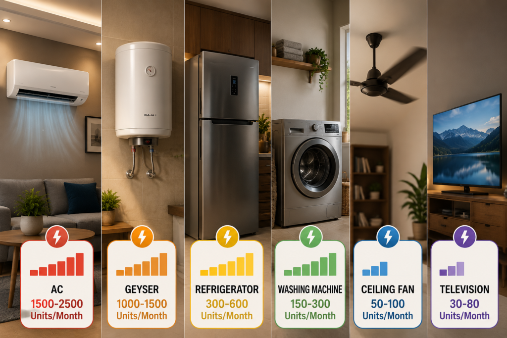 Electricity consumption comparison of home appliances in India