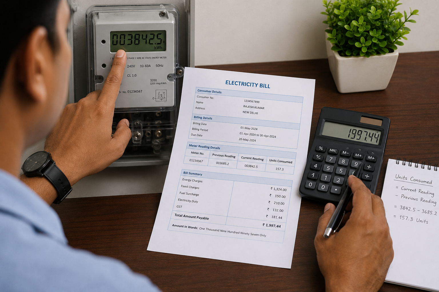 How to calculate electricity bill in India using meter readings and slab rates