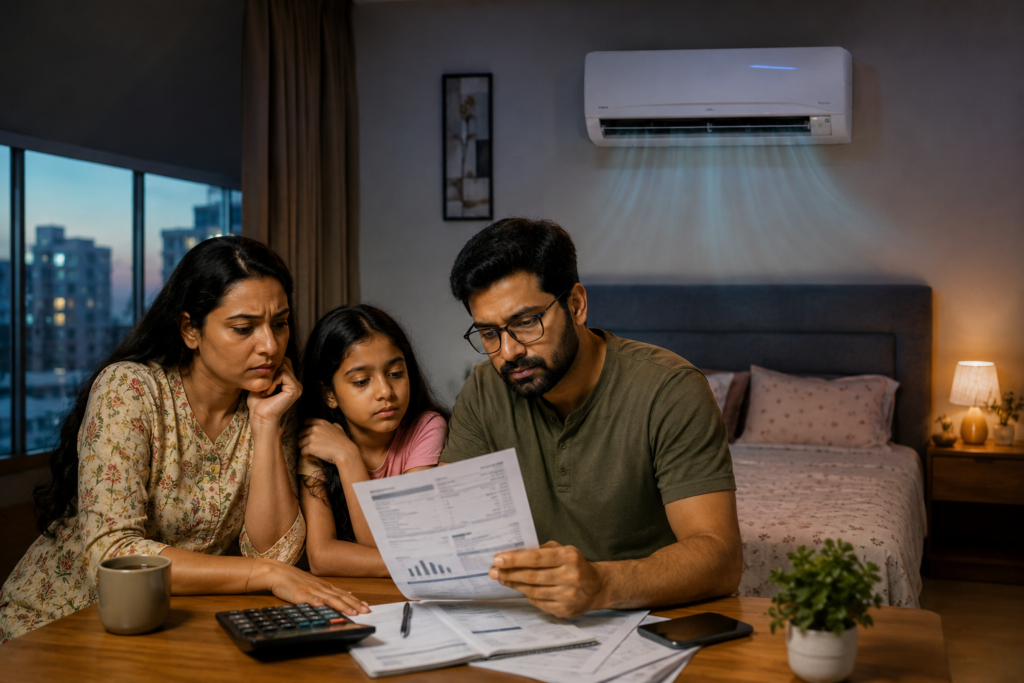 Indian household estimating AC electricity usage and monthly power bill