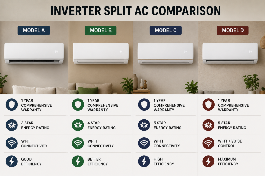 best inverter AC under 40000 electricity comparison