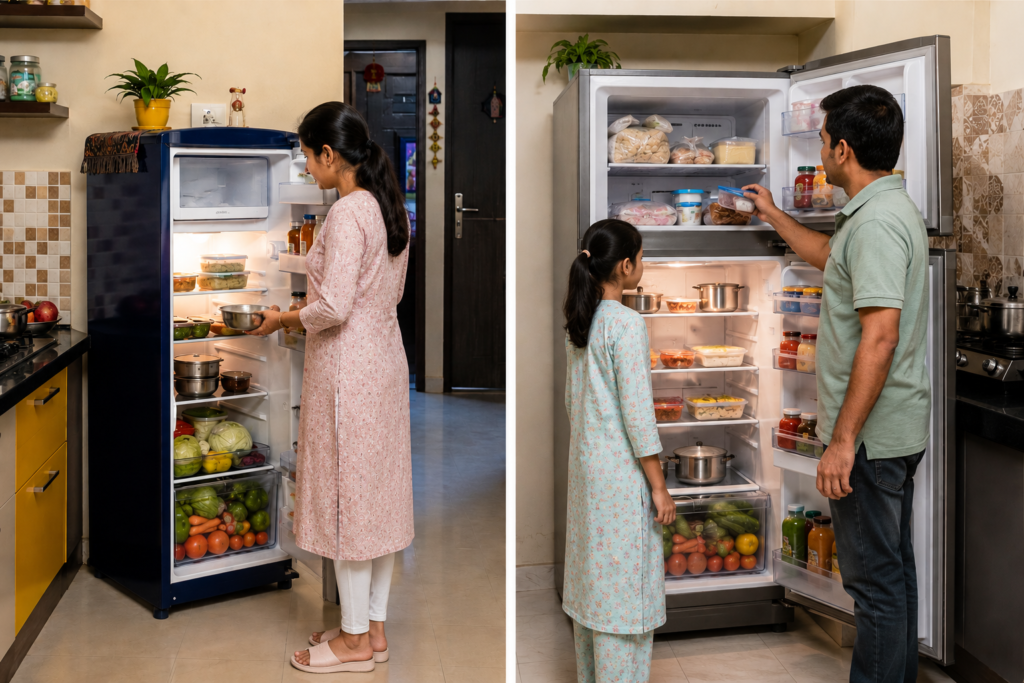 Single door vs double door refrigerator comparison for Indian homes