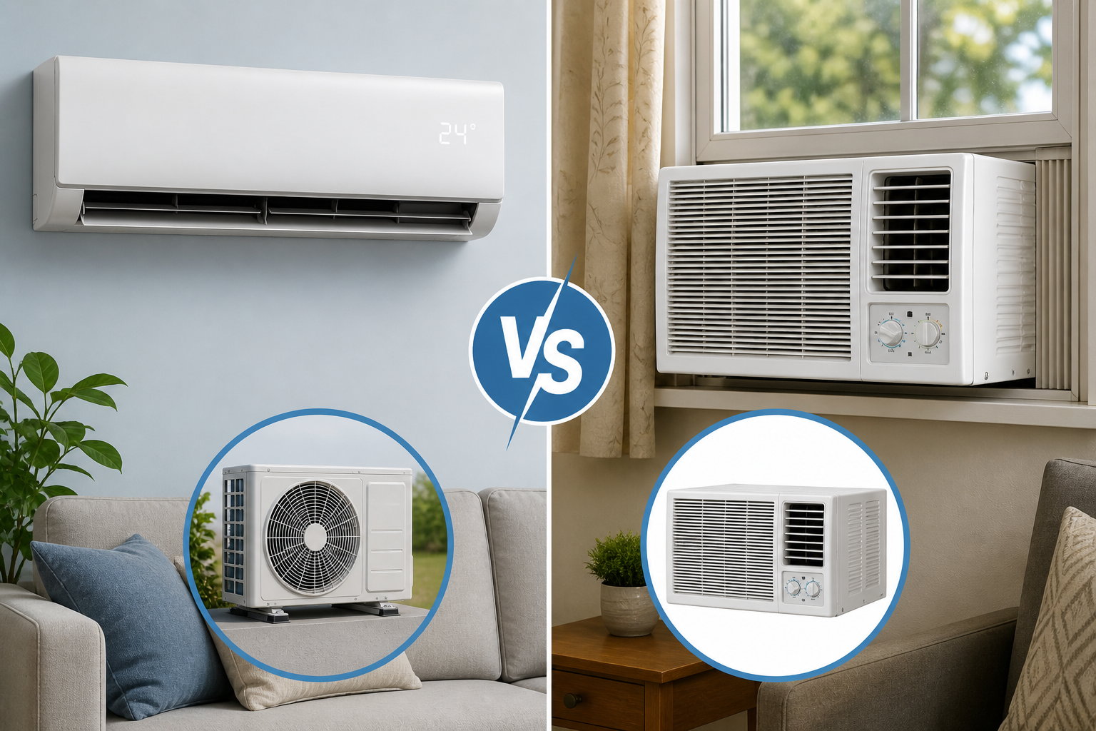 Split AC vs Window AC comparison India cost electricity difference