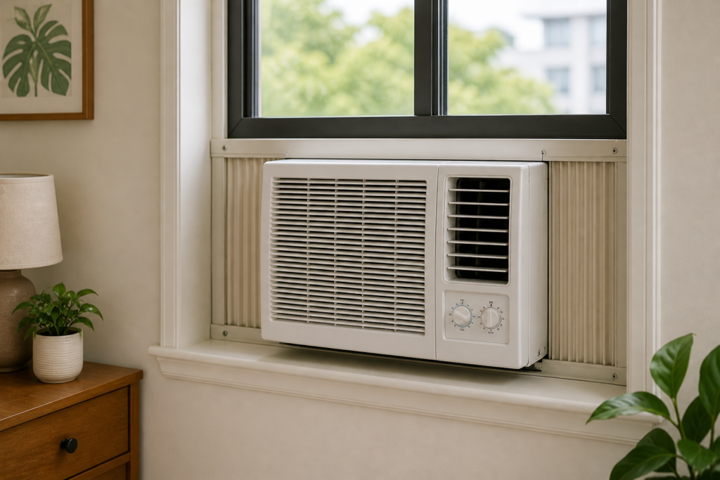 how a window AC fits without permanent wall damage.