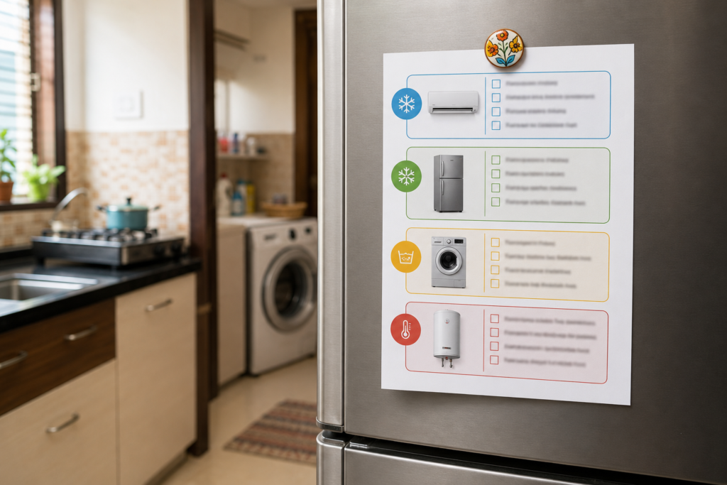 Printable appliance maintenance checklist in an Indian home